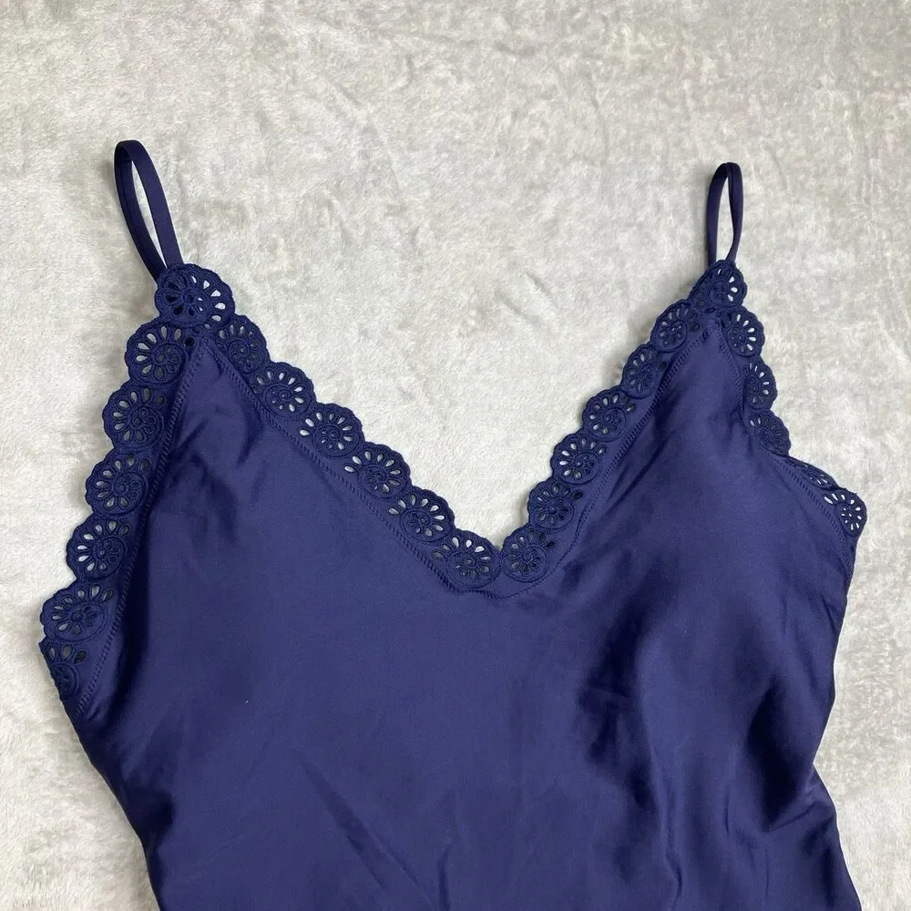 J.Crew Eyelet Lana one-piece Navy Blue Classic Sculpt CS552 Womens 16